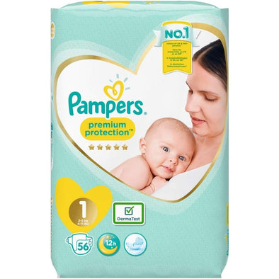 PAMPERS PREMIUM PROTECTION NAPPIES SIZE 1 56'S