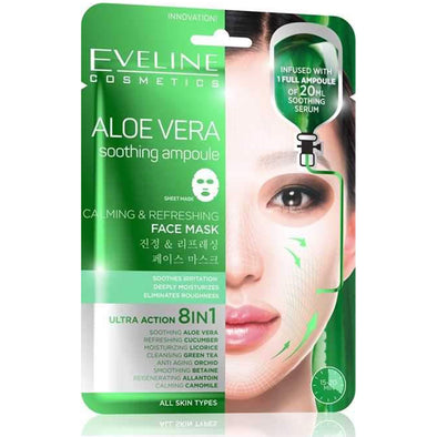 Eveline Cosmetics Aloe Vera Soothing Ampoule Sheet Mask Calming & Refreshing