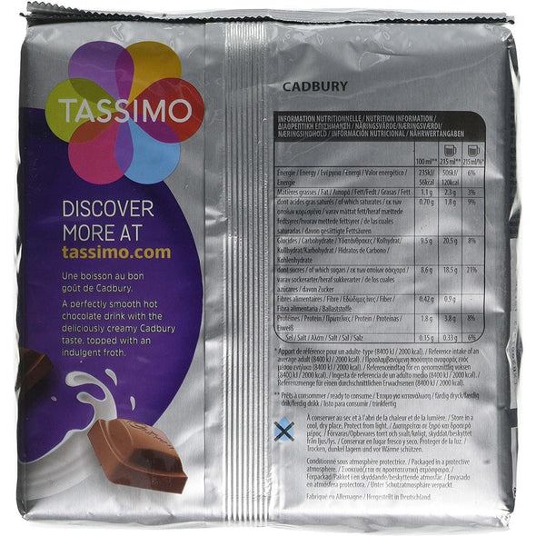 Tassimo Cadbury Hot Chocolate Pods, Pack of 8