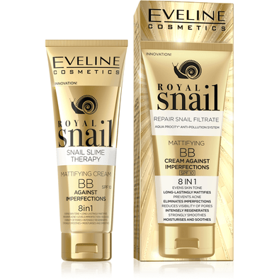 EVELINE ROYAL SNAIL MATTIFYING BB CREAM 8IN1 IMPERFECTIONS 50ML ANTI ACNE SPF10