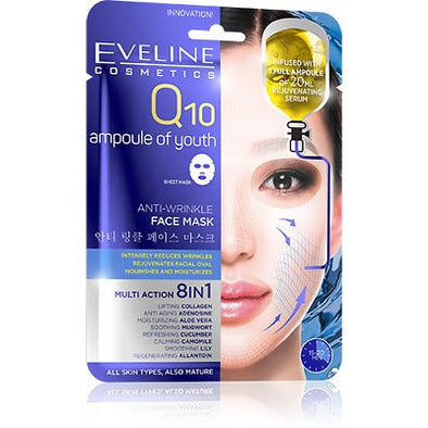 Eveline Cosmetics Q10 Face Mask Anti-Wrinkle Ampoule of Youth Face Mask 8 in1